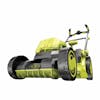 Bottom-angled view of the Sun Joe 48-volt cordless brushless 16-inch lawn mower kit.