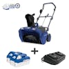 Snow Joe 48-volt cordless 20-inch snow blower kit plus two 4.0-Ah batteries and dual-port quick charger.