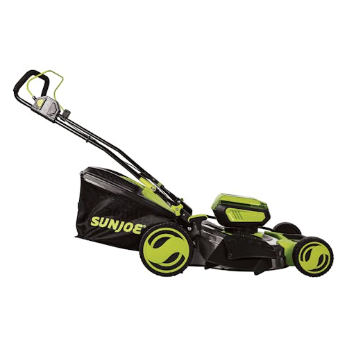 Right-side view of the Sun Joe 48-volt cordless 21-inch lawn mower kit.