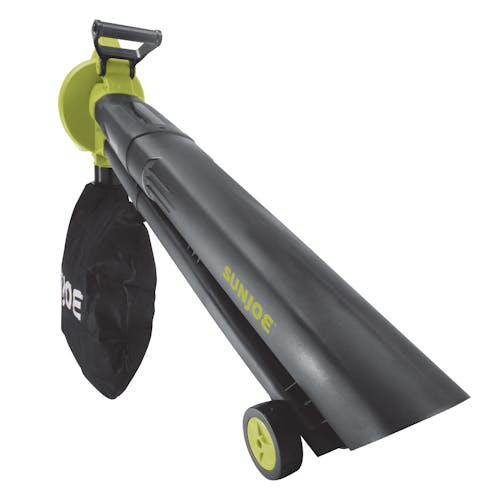 Sun Joe 48-volt cordless leaf blower, vacuum, mulcher with wheels.