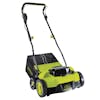 Left-angled view of the Sun Joe 48-volt cordless 14-inch scarifier and dethatcher.