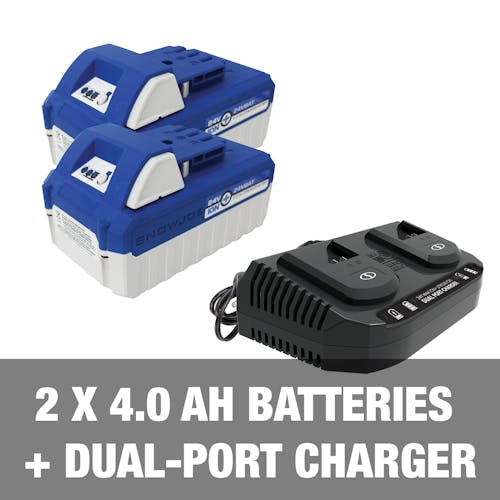 2 4.0-Ah batteries and dual port charger.