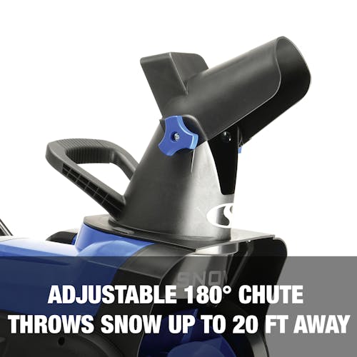 Adjustable 180-degree chute throws snow up to 20 feet away.