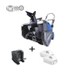 Snow Joe 48-volt cordless 22-inch single-stage snow blower kit plus two 8.0-Ah lithium-ion batteries and high-speed dual-port charger.