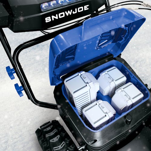 battery compartment of snow joe 96 volt cordless snow blower