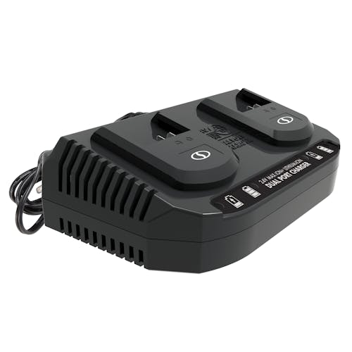 Snow Joe and Sun joe Dual-port quick charger for 24-Volt batteries.