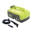 Sun Joe 24-volt cordless portable shower spray washer with hose and spray attachment.