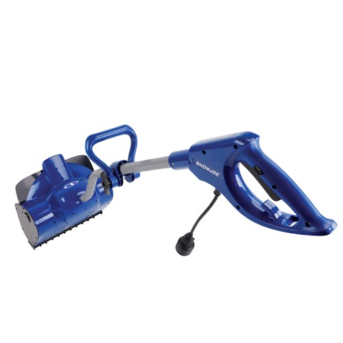 Top-angled view of the Snow Joe 10-amp 11-inch electric snow shovel with headlight.