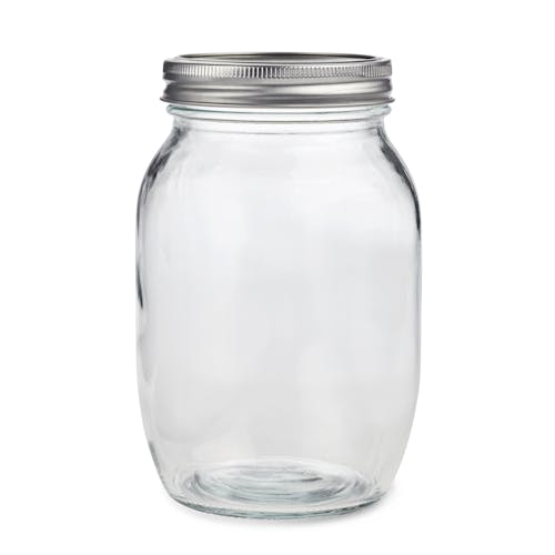 Front view of the EatNeat 32-ounce quart wide mouth glass canning jar with airtight metal lid.