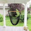 Bliss Hammocks 40-inch Black Island Rope Hammock Chair hanging on a front porch.