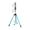 Aqua Joe 42.2-inch Indestructible Turbo Drive 360 Degree Telescoping Tripod Lawn and Garden Sprinkler and Mister with motion blur showing the extendable neck.
