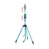 Aqua Joe 51.7-inch Indestructible Turbo Drive 360 Degree Telescoping Tripod Lawn and Garden Sprinkler and Mister with motion blur showing the extendable neck.