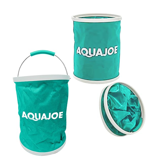 Aqua Joe 3.4-gallon set of 3 turquoise portable folding buckets.