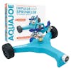 Aqua Joe 10-inch wheeled base Indestructible Zinc Impulse 360 Degree Sprinkler with packaging.