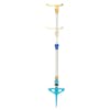 Aqua Joe 3-Arm Brass Rotary 360-Degree Telescoping Sprinkler with motion blur showing the extendable neck.