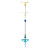 Aqua Joe 3-Arm Brass Rotary 360-Degree Telescoping Sprinkler with motion blur showing the extendable neck.