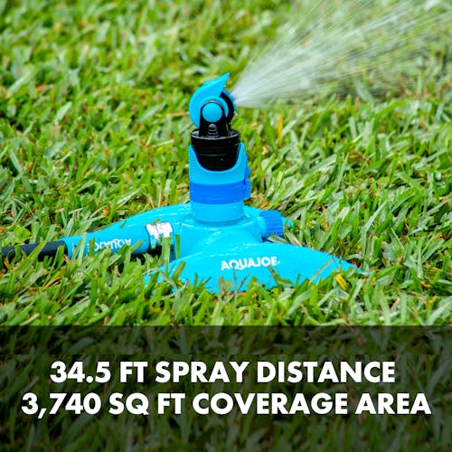 spray distance and coverage area of aqua joe turbo driver sprinkler