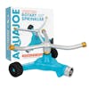 Aqua Joe Indestructible 3-Arm Zinc Rotary 360 Degree Sprinkler with packaging.