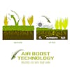 Before and after picture of what the dethatcher does for your lawn. Air boost technology breathes life into your lawn.
