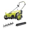 Sun Joe 13-amp 15-inch Electric Lawn Dethacther and Scarifier with the dethatching cylinder and scarifying cylinder.