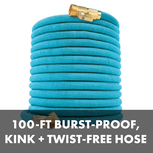 100 foot burst-proof, kind and twist-free hose.