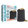 Aqua Joe 50-foot black No-Kink Expandable Garden Hose with packaging.