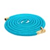 Aqua Joe 50-foot light blue No-Kink Expandable Garden Hose.