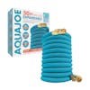 Aqua Joe 50-foot light blue No-Kink Expandable Garden Hose with packaging.
