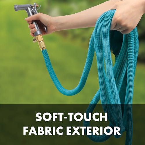 Soft-touch fabric exterior.