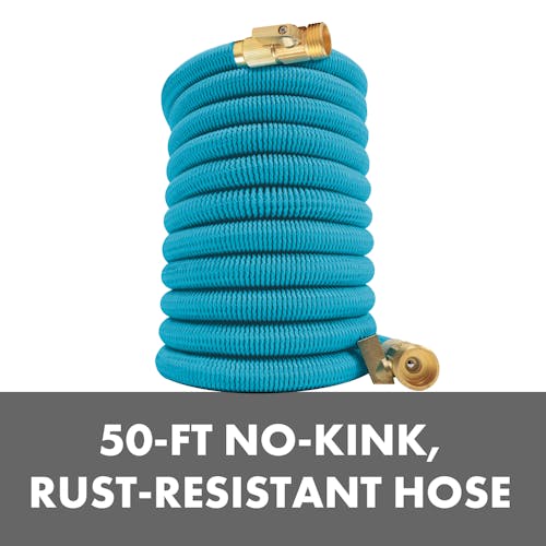 50 foot no-kink, rust-resistant hose.