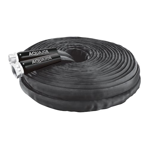 Aqua Joe 75-foot non-expanding black fiberjacket hose.