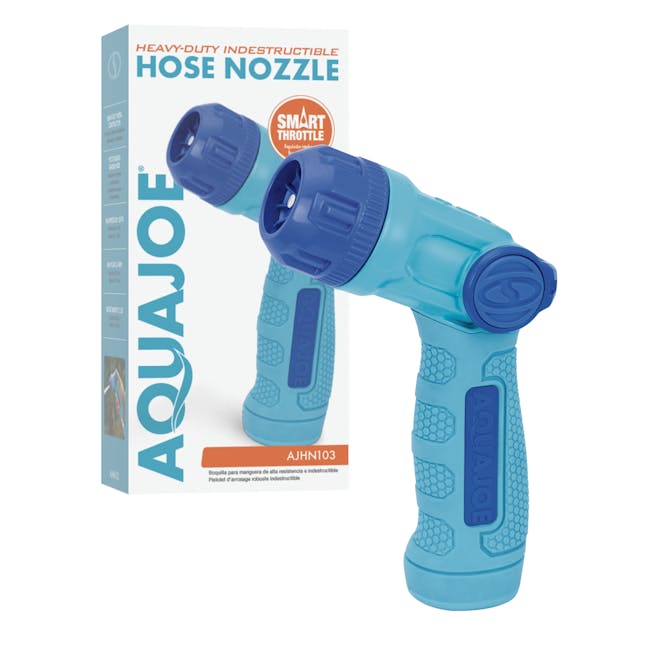 Aqua Joe Multi Function Adjustable Hose Nozzle with packaging.