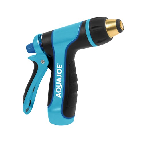 Side view of the Aqua Joe Indestructible Multi-Function Adjustable Hose Nozzle with 3 spray settings.