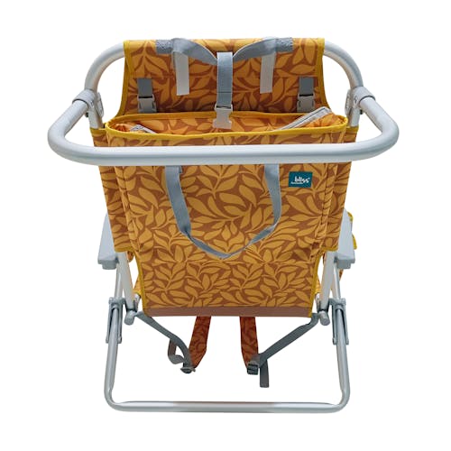 Rear view of the Bliss Hammocks Backpack Aluminum Amber Leaf Beach Chair.