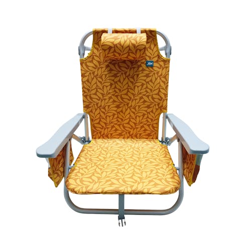 Front view of the Bliss Hammocks Backpack Aluminum Amber Leaf Beach Chair.