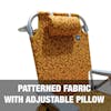 Patterned fabric with adjustable pillow.