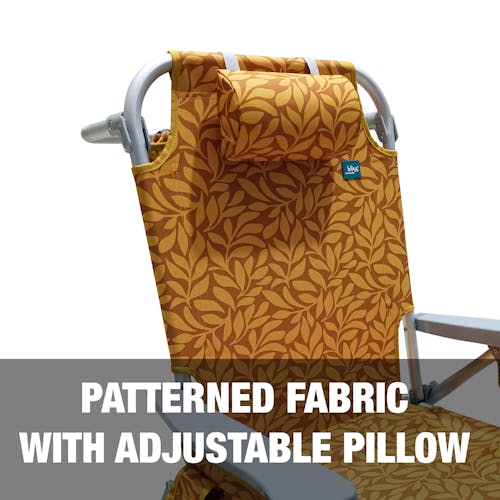 Patterned fabric with adjustable pillow.