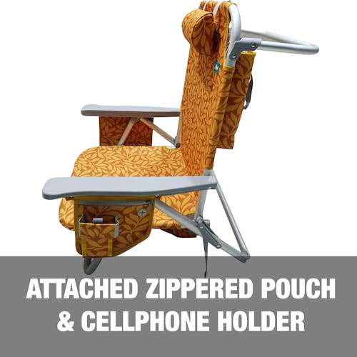 Attached zippered pouch and cellphone holder.