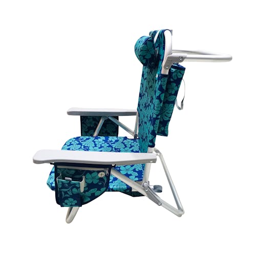 Side view of the Bliss Hammocks Backpack Aluminum Blue Flower Beach Chair.
