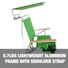 8.7-pound lightweight aluminum frame with shoulder strap.