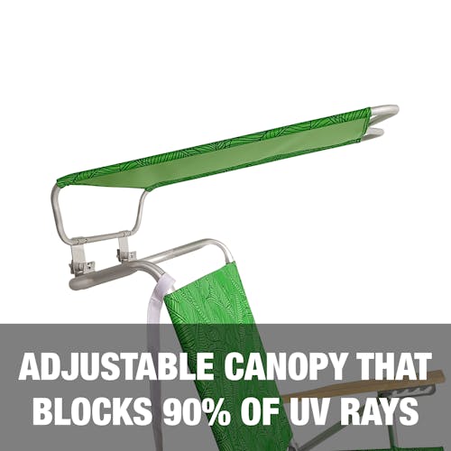 Adjustable canopy that blocks 90 percent of  UV rays.