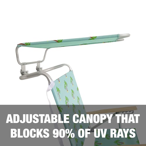 Adjustable canopy that blocks 90 percent of UV rays.