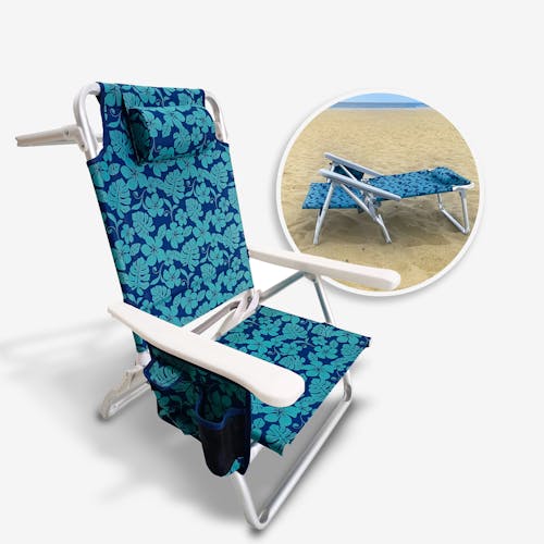 Bliss Hammocks folding beach chair with towel rack with inset image of product in use