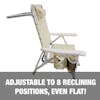 Adjustable to 8 reclining positions, even flat.