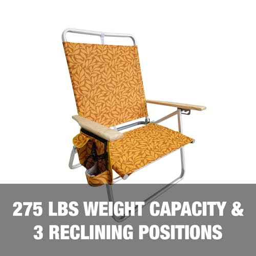 275-pound weight capacity and 3 reclining positions.