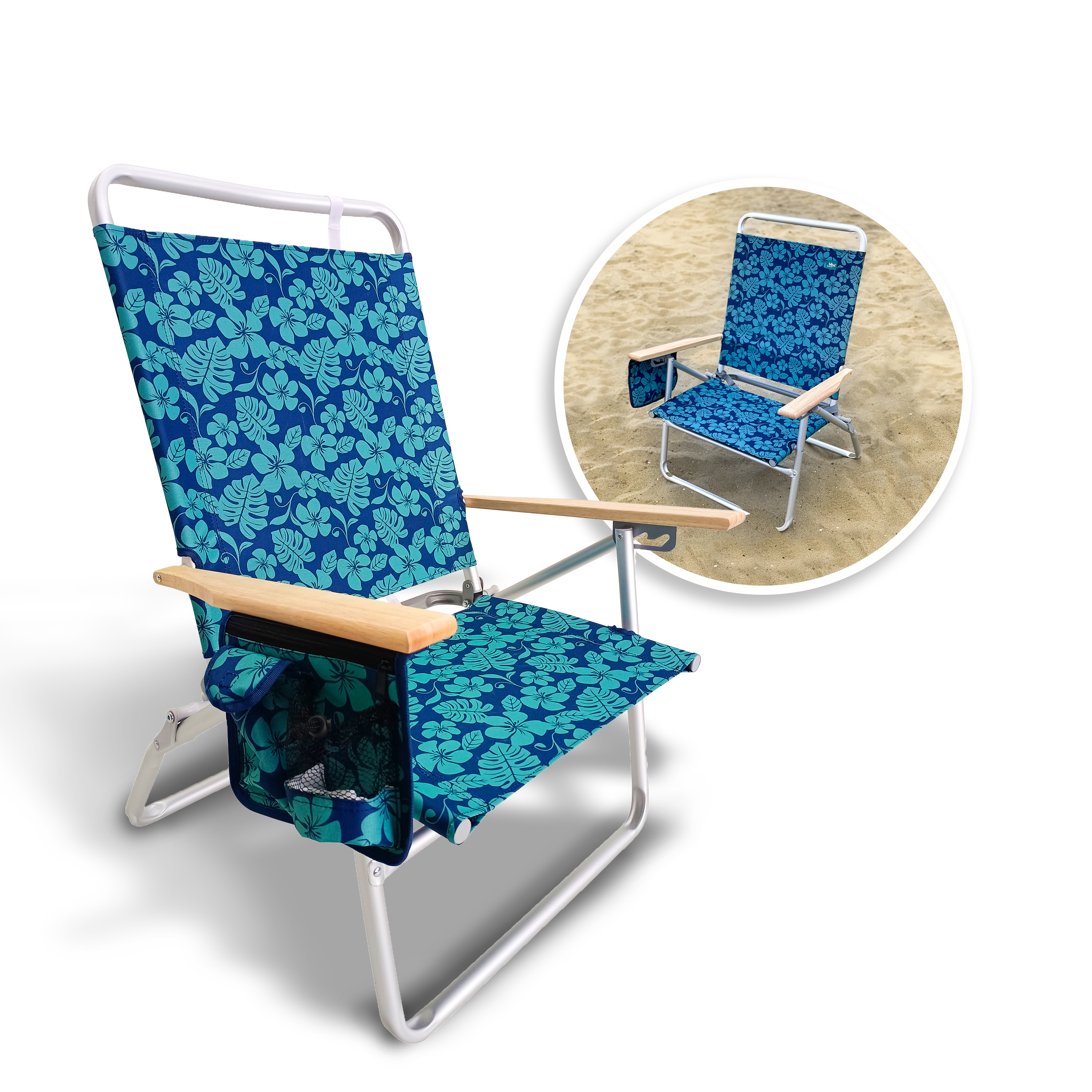 Beach chair with cup holder and storage hot sale