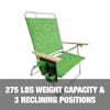 275-pound weight capacity and 3 reclining positions.