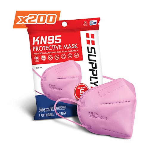 200-count of Supply Aid Pink KN95 Protective Face Masks.