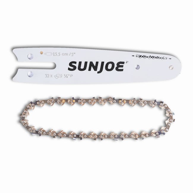 Sun Joe 5-inch Replacement Semi-Chisel Chain and 5-inch bar for chainsaws.
