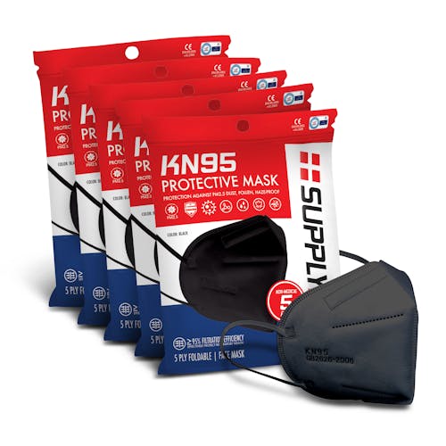 Supply Aid 25-pack of Black KN95 Protective Face Masks.